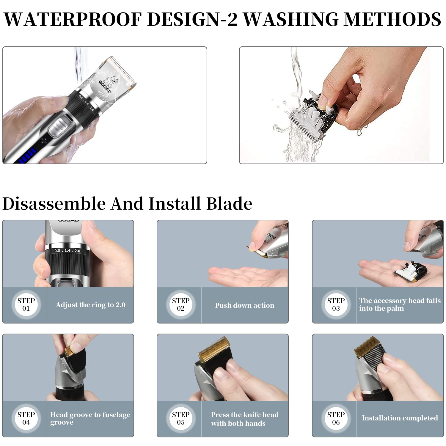 Dog Clippers Grooming Kit and Paw Trimmer,Cordless,Low Noise, Electric Quiet,Rechargeable, Dog Trimmer Grooming, Pet Hair Clippers for Thick Coats,Shaver for Small and Large Dogs Cats(Black)