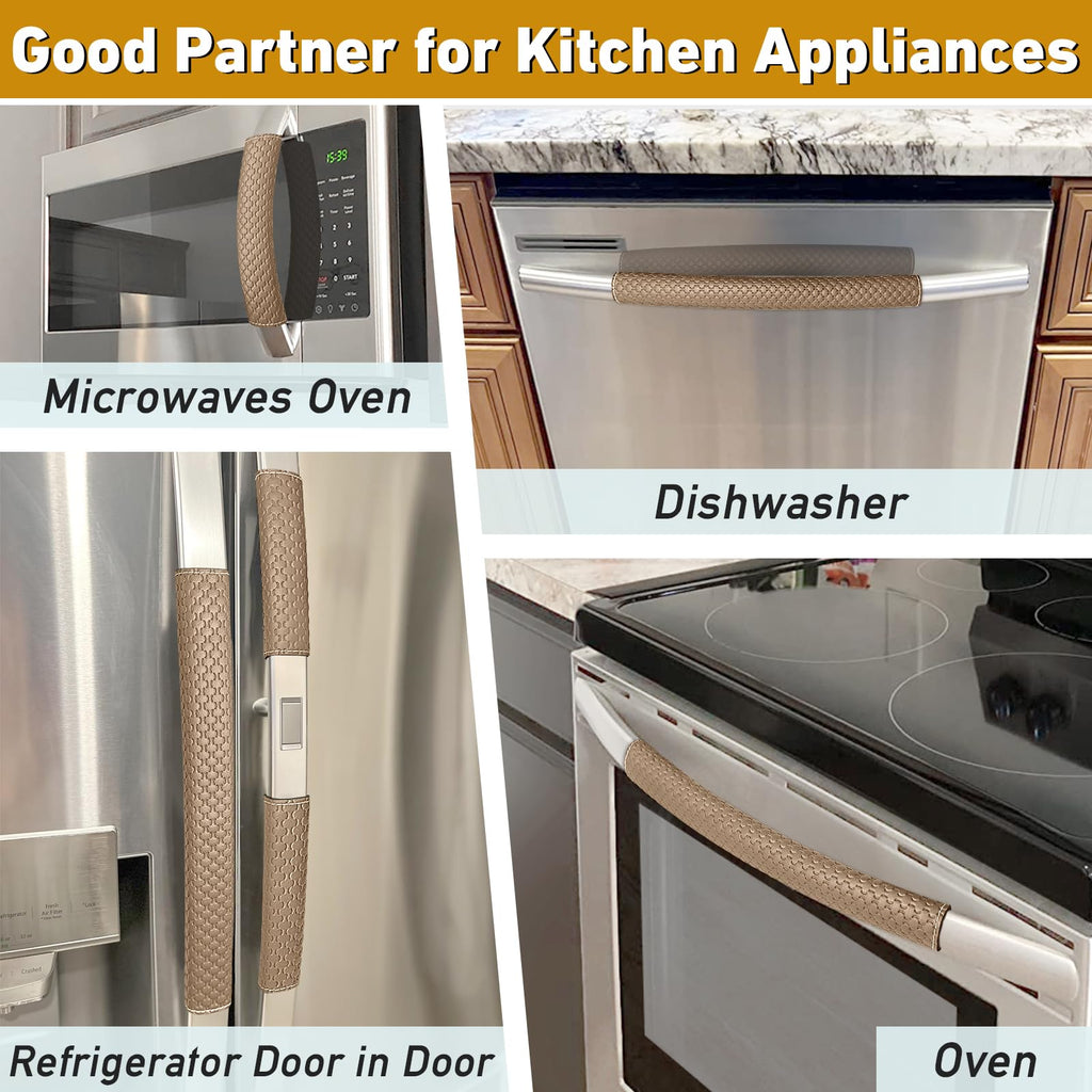 Refrigerator Door Handle Covers, Set of 4, Performance Appliance Handle Covers, Non-Slip Fridge Door Handle Covers, Keep Your Kitchen Clean, Microwave Oven Dishwasher door Handle Protectors(Brown)