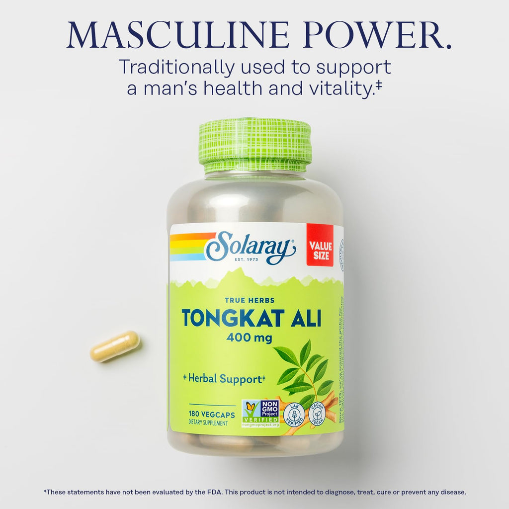 SOLARAY Tongkat Ali 400 mg - Longjack Tongkat Ali for Men - Herbal Support for Men's Health and Vitality - Vegan, Non-GMO, Lab Verified - 60 Servings, 60 VegCaps