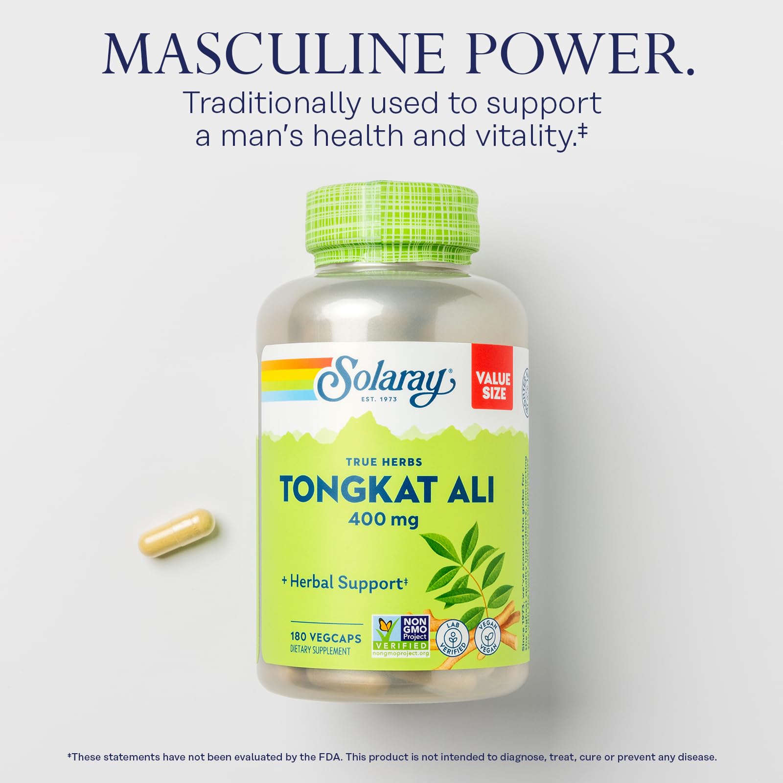 SOLARAY Tongkat Ali 400 mg - Longjack Tongkat Ali for Men - Herbal Support for Men's Health and Vitality - Vegan, Non-GMO, Lab Verified - 60 Servings, 60 VegCaps