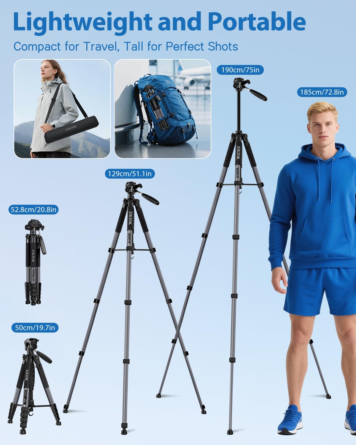 75" Camera Tripod, Aluminum Heavy Duty Camera Stand for ipad Phone, Travel Tripod with/Carry Bag/Phone Tablet Holder, Compatible with Canon Nikon Sony DSLR, Spotting Scopes, Max Load 15 Lb(Black)
