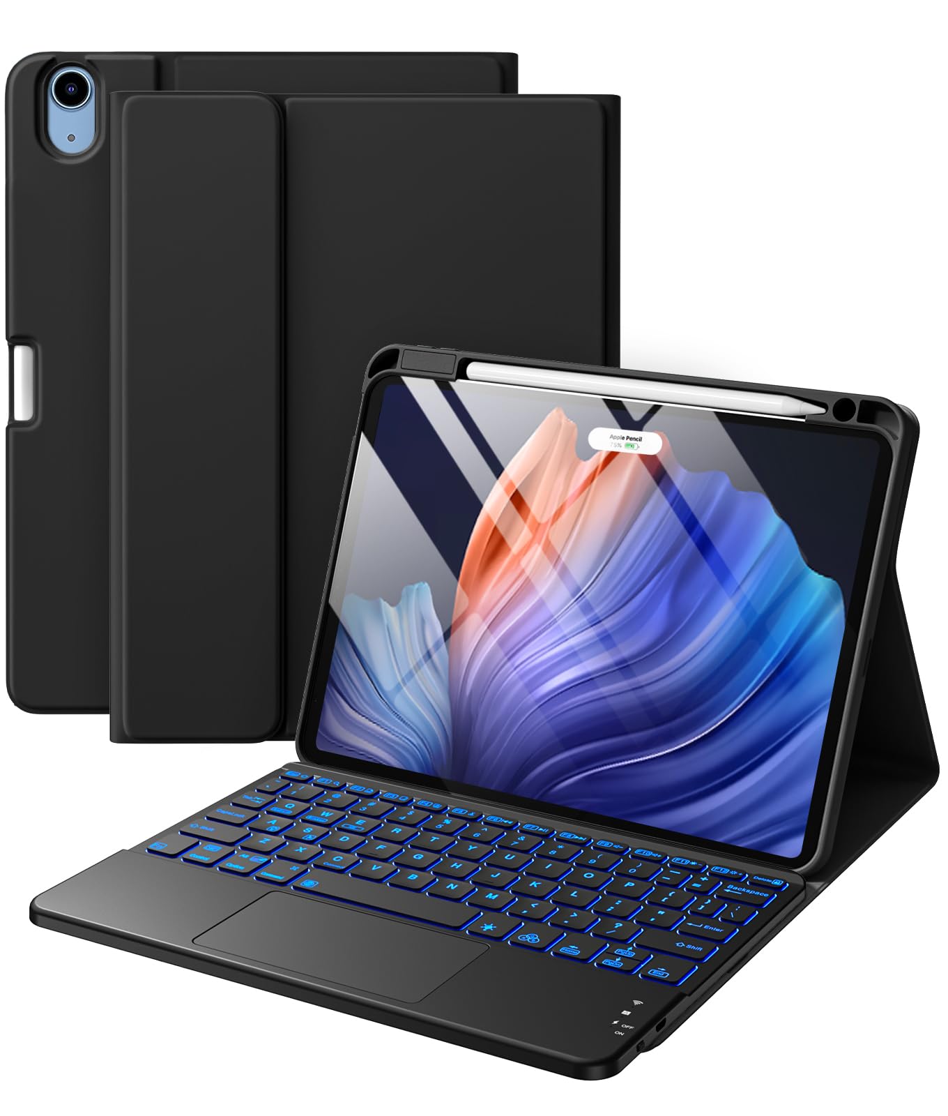 Harvopu Compatible with iPad Air 11 Inch & Air 5th/ Air 4th Generation Case with Keyboard - Multi-Touch Trackpad, 7-Color Backlit, Detachable Folio Keyboard Cover for Air 11-inch M4/M3/M2 (Black)