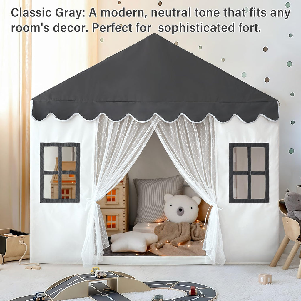 Kids Play Tent with Mat, Large Playhouse Play Tent Indoor for Girls Boys | Kids Play Playhouse Tent Ages 4-8 for Toddlers Children Boy Girl Play House Toy Birthday Gift, Washable, 57" x 35.5" x 53"