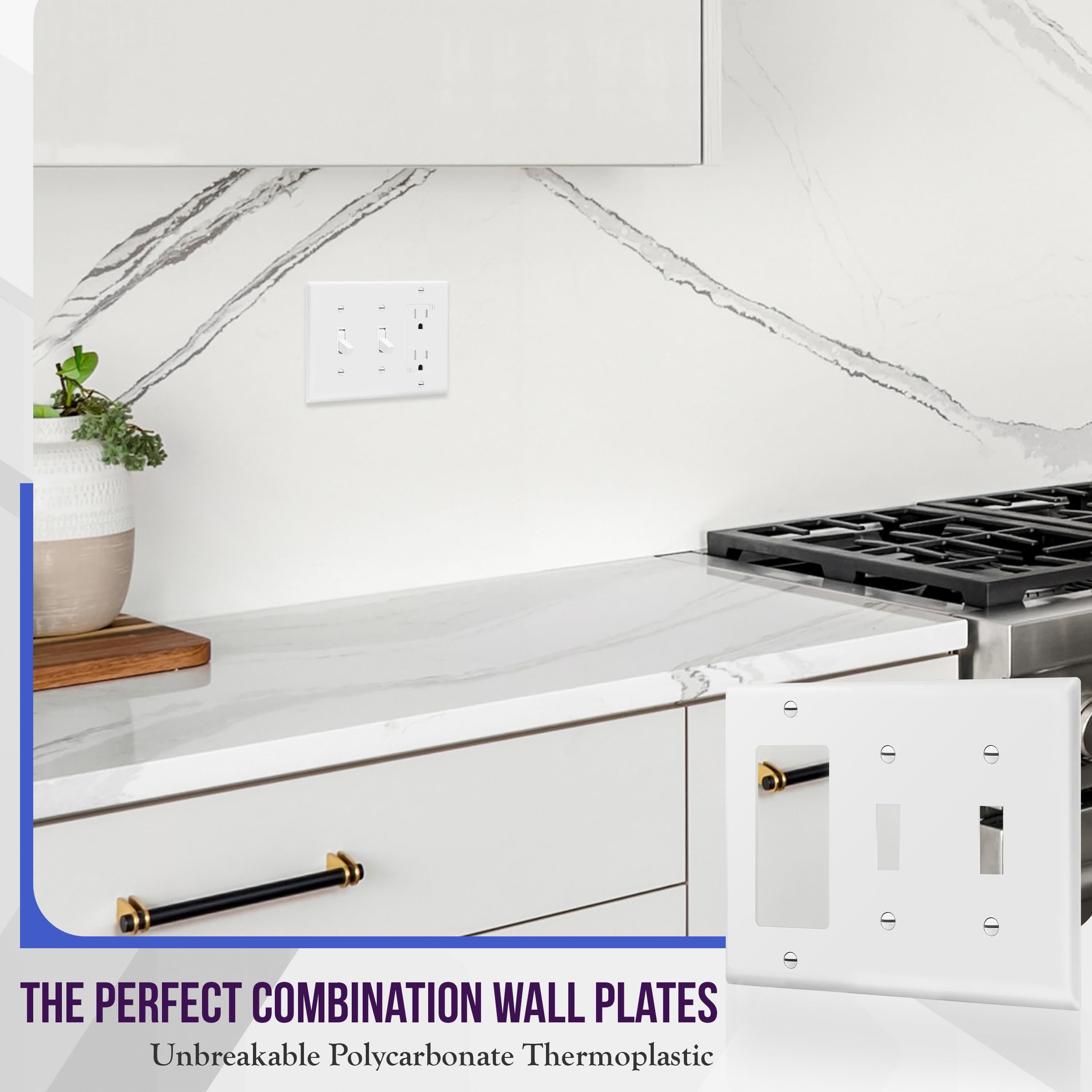 ENERLITES Combination Triple Light Switch Plate, Double Toggle/Single Decorator Switch, Standard Size 3-Gang 4.5" x 6.38", Polycarbonate Thermoplastic, 881231-BK, Black