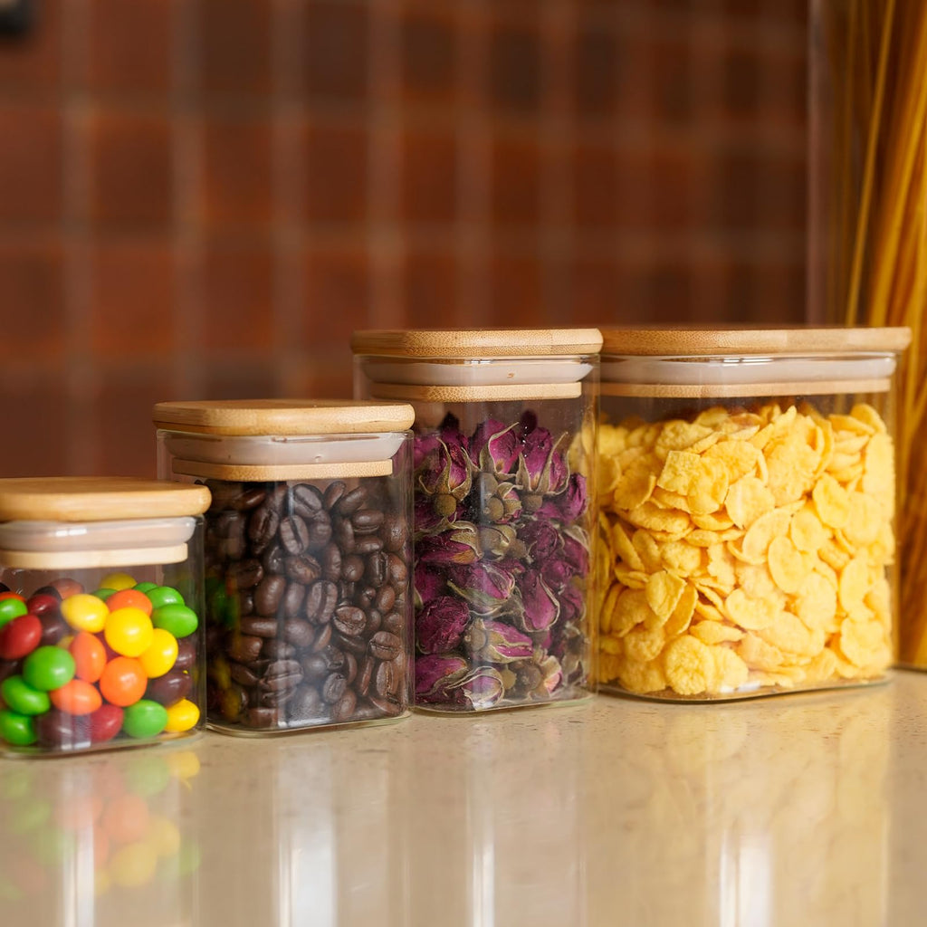 SHOWIN 73oz Glass Pasta Storage Jars, Tall Glass Jars with Bamboo Lids, Spaghetti Container, Set of 3, Kitchen Storage Containers for Pasta, Pantry Organizers