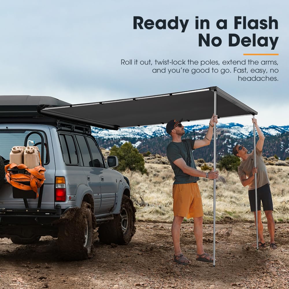 SanHima Vehicle Awning 4.6ft x 6.6ft - Roof Rack Pull Out Side Awning 30ft² Sun Shade UPF50+ Weatherproof for Camping Car SUV Truck Van