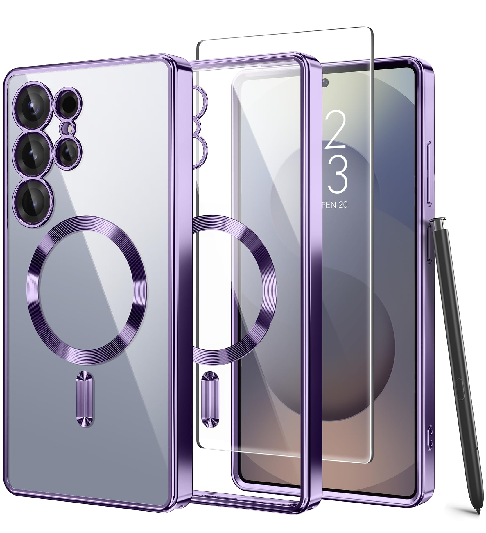 Magnetic Case Compatible with Samsung Galaxy S25 Ultra,Compatible with MagSafe,[Full Camera Protection][Screen Protector] Shockproof Plating Clear Phone Cover for Galaxy S25 Ultra(Black/Clear)