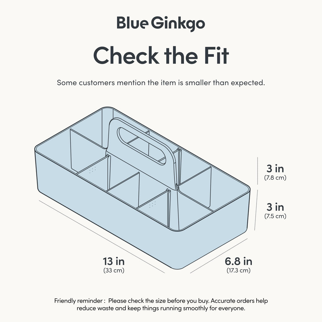 BLUE GINKGO Stackable Organizer Caddy – Korean-Made Portable Tote for Bathroom, Office, Crafts, or School Supplies (Long Rectangle, Blue)