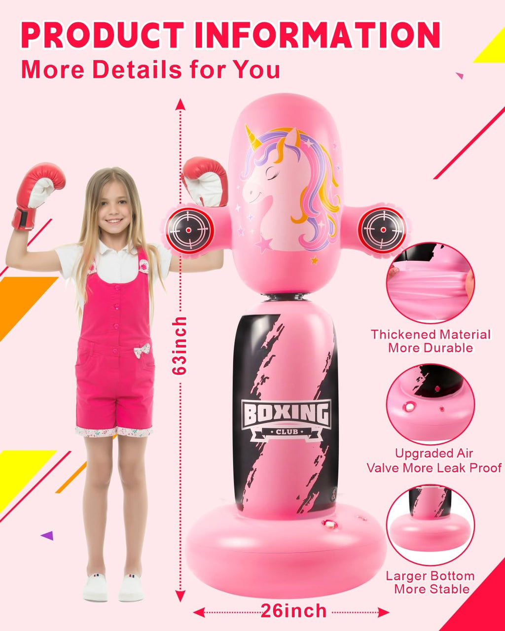 Punching Bag for Kids,New Upgraded 360°Rotating Kids Punching Bag,Inflatable Boxing Bag Toy for Boys Girls, Christmas Birthday Gift for Kids Age 3-12