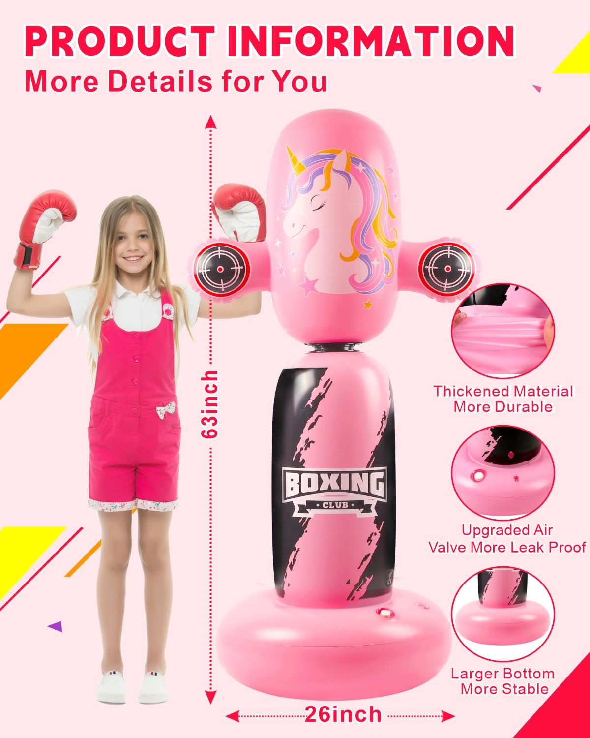 Punching Bag for Kids,New Upgraded 360°Rotating Kids Punching Bag,Inflatable Boxing Bag Toy for Boys Girls, Christmas Birthday Gift for Kids Age 3-12