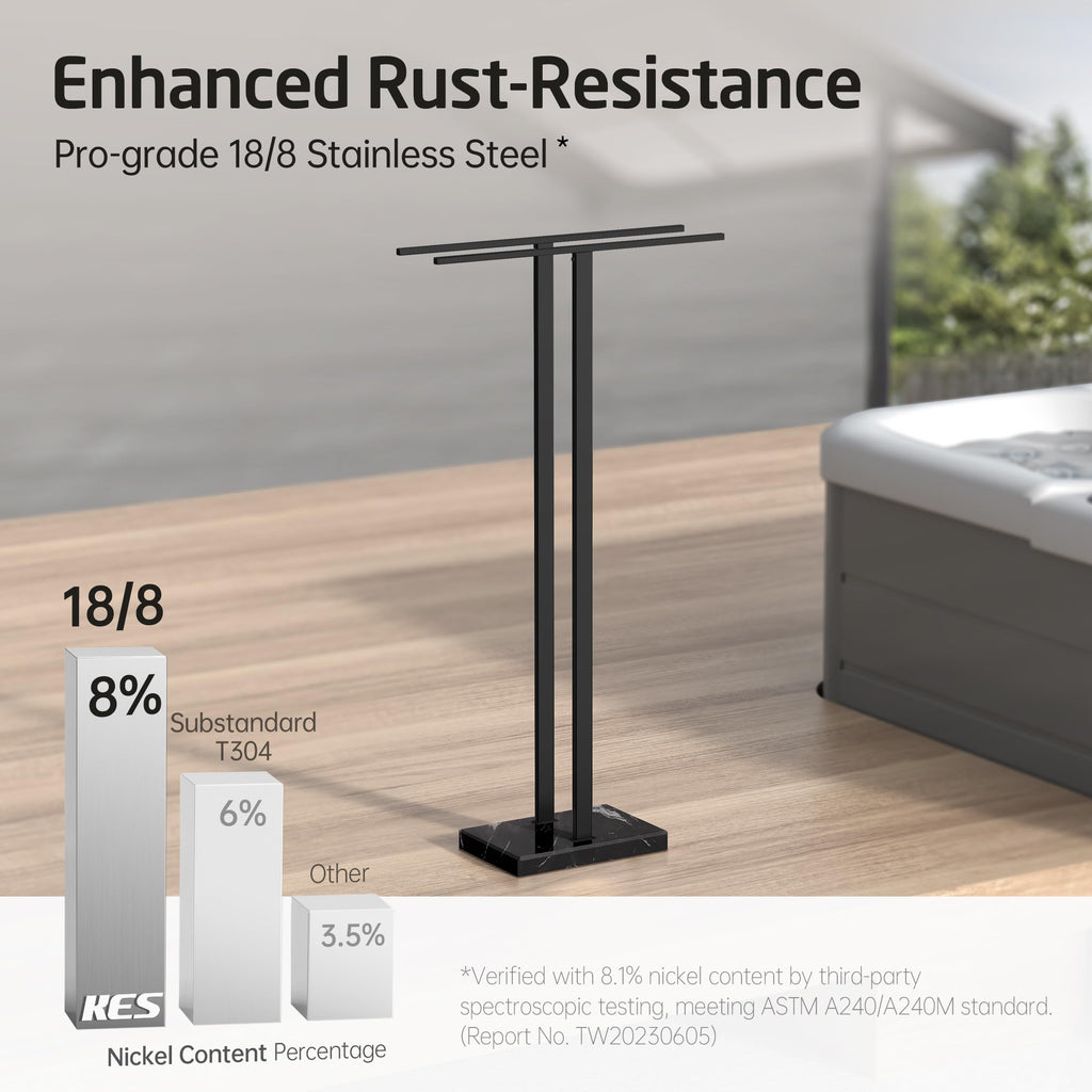KES Standing Towel Rack with Black Natural Marble Base, 2-Tier Towel Rack Stand for Bathroom Floor, Bath Towel Holder Fits Bath Towel & Hand Towel,18/8 Stainless Steel, BTH217-BBK