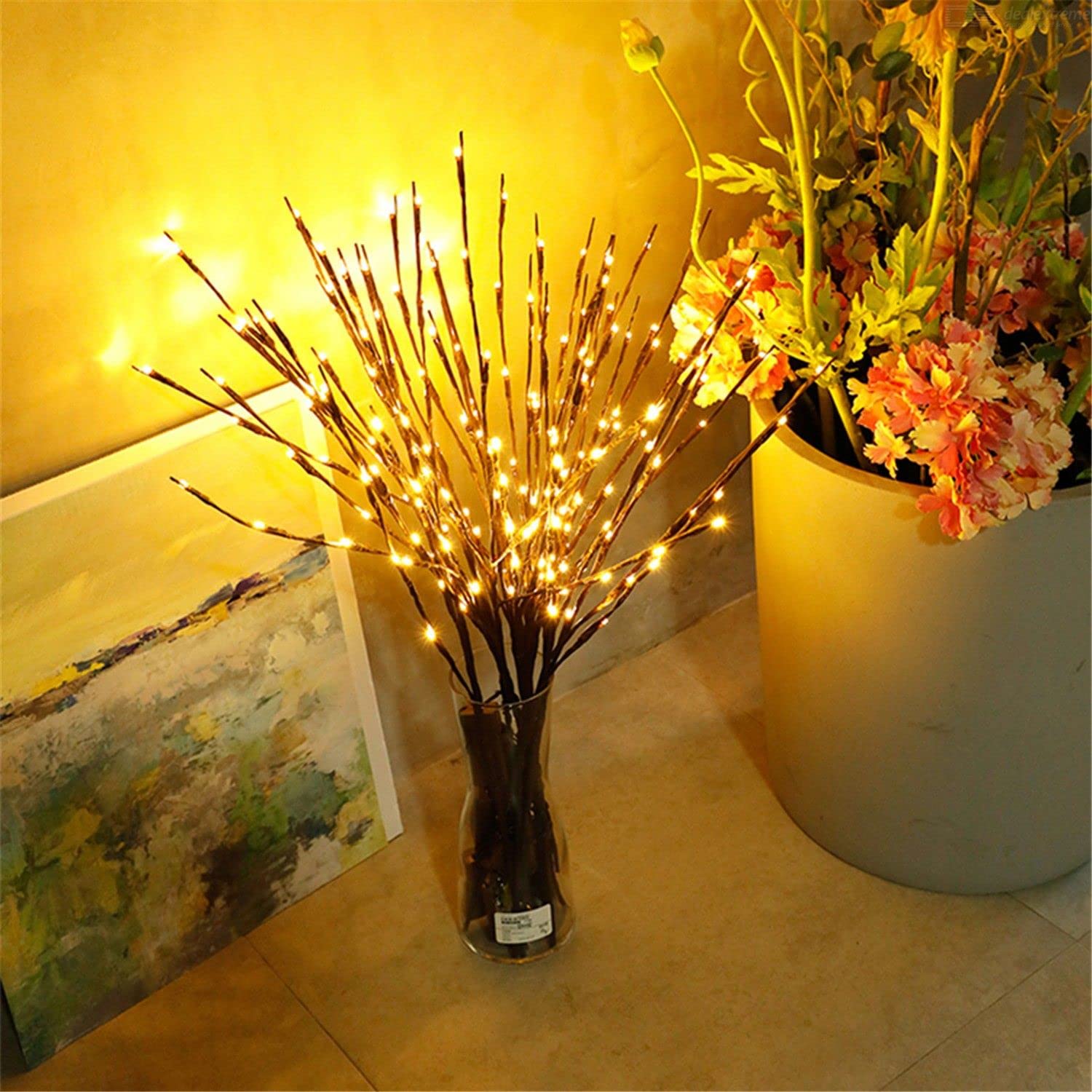 DK177 2 Pack Led Branch Light Battery Operated Lighted Branch Vase Filler Willow Tree Artificial Little Twig Power Brown 30 Inch 20 LED for Home Outdoor Indoor Romantic Decoration, White Light