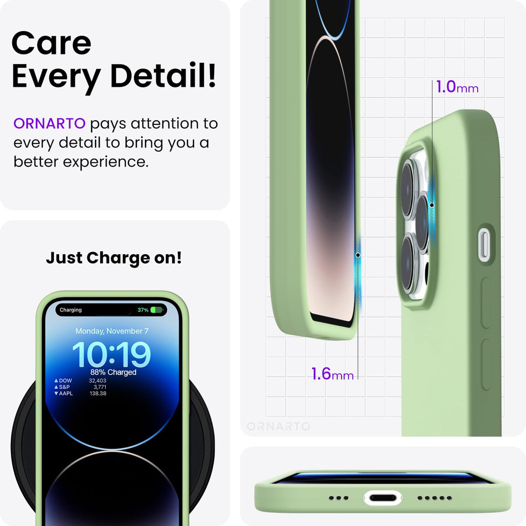 ORNARTO Compatible with iPhone 14 Pro Case 6.1, Slim Liquid Silicone 3 Layers Full Covered Soft Gel Rubber Phone Case Protective Cover with Microfiber Lining 6.1 inch-Baby Blue