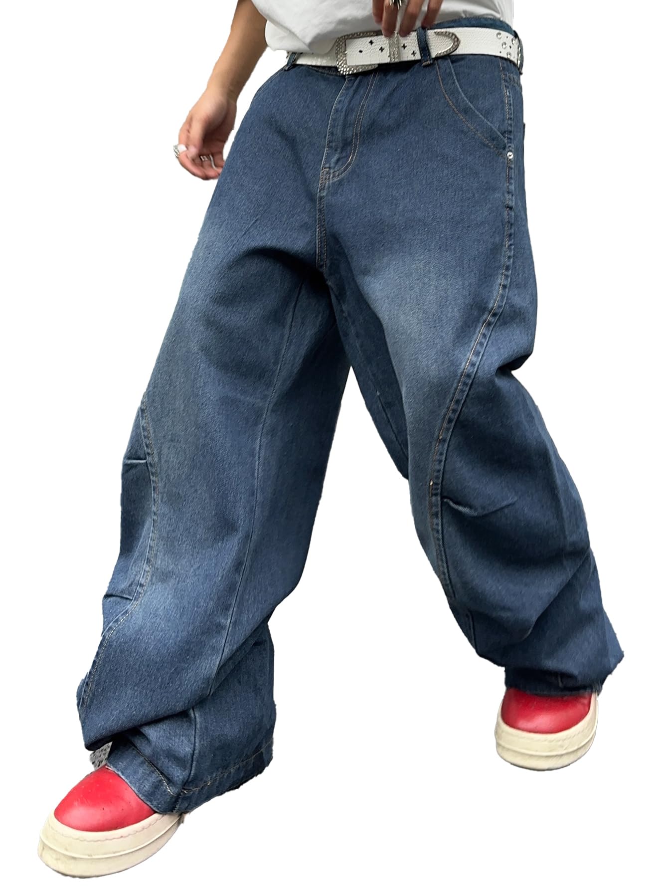 DFGIGT Men's Irregular Sutures Y2k Hip Hop Baggy Jeans Wide Leg Denim Pants Casual Loose Fit Trousers Streetwear