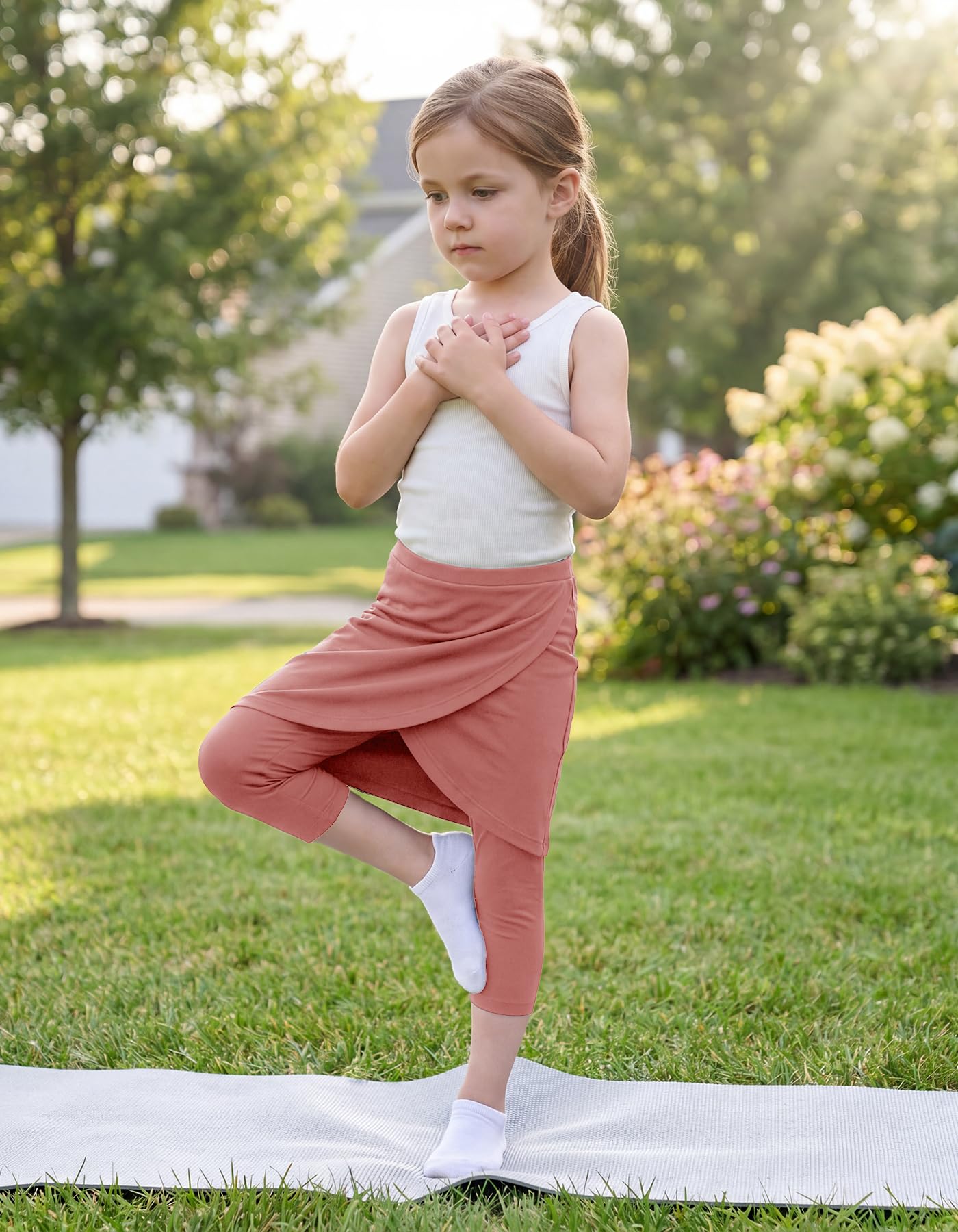 CharmWM Girls High Elastic Waist Capri Pants Kids Cute Active Golf Tennis Skorts Leggings Skirts Trousers