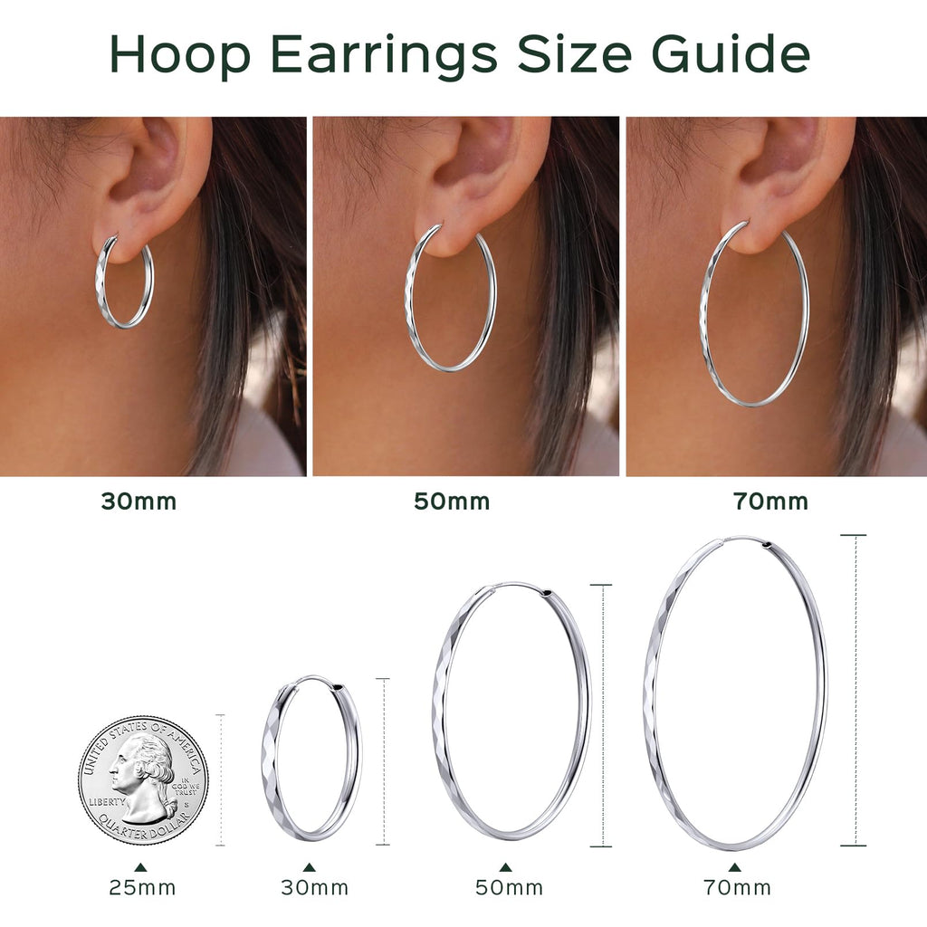 ChicSilver 925 Sterling Silver Hoop Earrings for Women Hypoallergenic, Lightweight Large Gold Plated Silver Hoop Earrings, Endless Hoops Earring 20/30/40/50/60/70MM