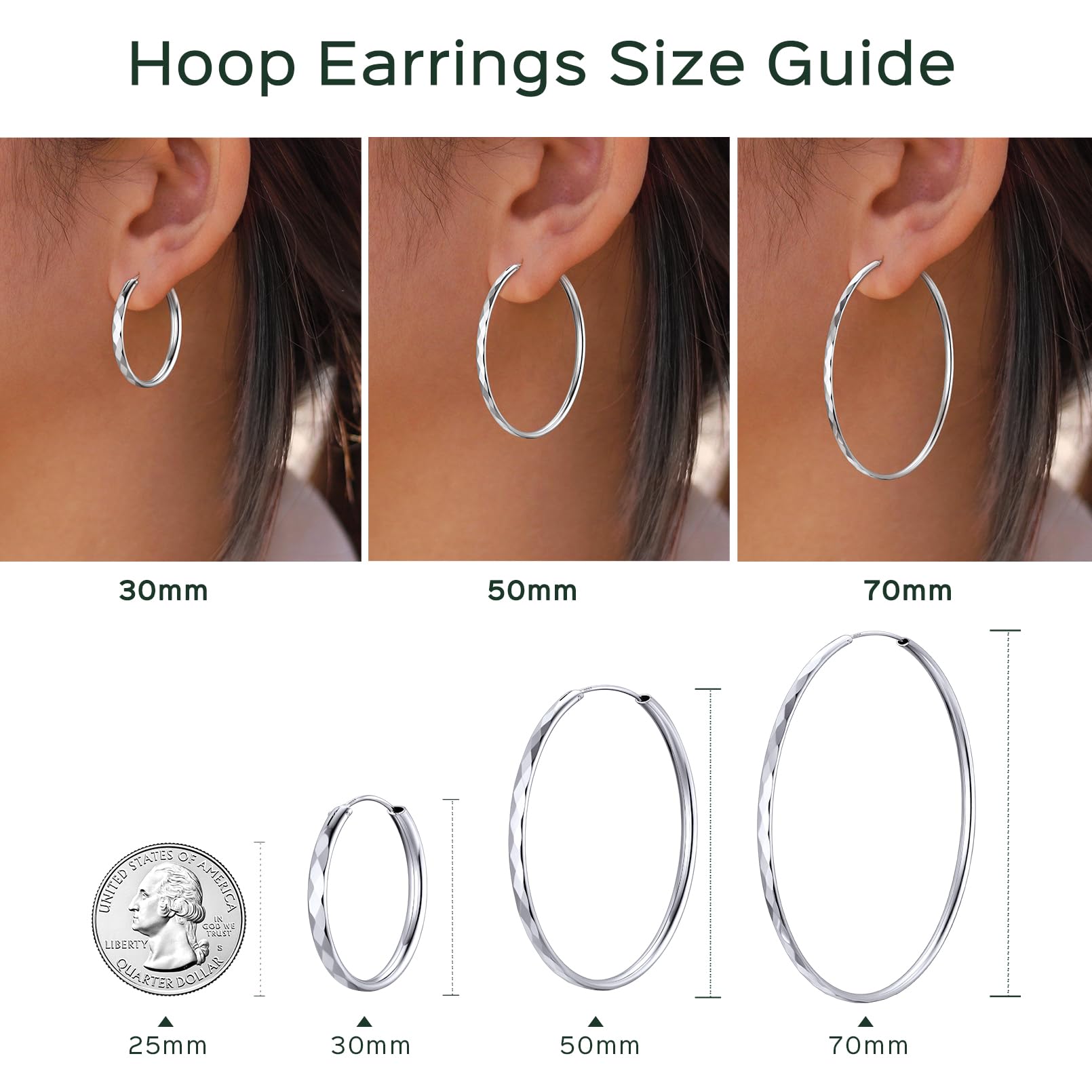 ChicSilver 925 Sterling Silver Hoop Earrings for Women Hypoallergenic, Lightweight Large Gold Plated Silver Hoop Earrings, Endless Hoops Earring 20/30/40/50/60/70MM