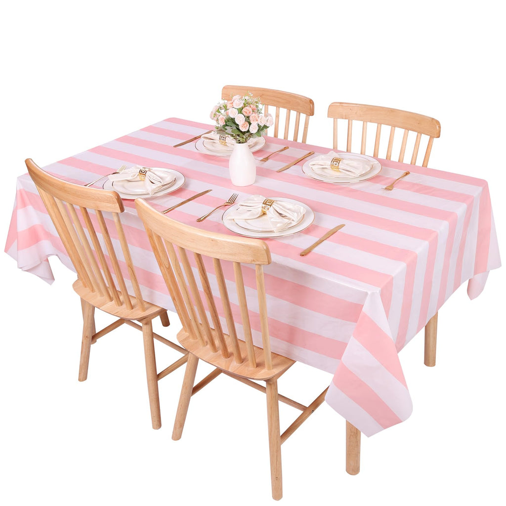 Kesfey 3 Packs Black and White Horizontal Striped Table Cloth 54 x 108 Inch Classic Black Stripe Tablecloths Disposable Plastic Stripe Table Covers Waterproof Picnic Tablecover for Halloween Party