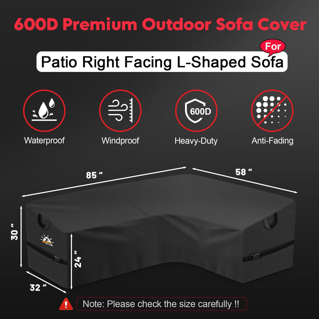 Zettum Outdoor L-Shaped Sectional Cover - 600D Patio Sectional Sofa Cover, Waterproof Patio Furniture Covers for 4-Seater Outdoor Sectional Sofa and Couch, Left Facing, 58x85 Inch Wide