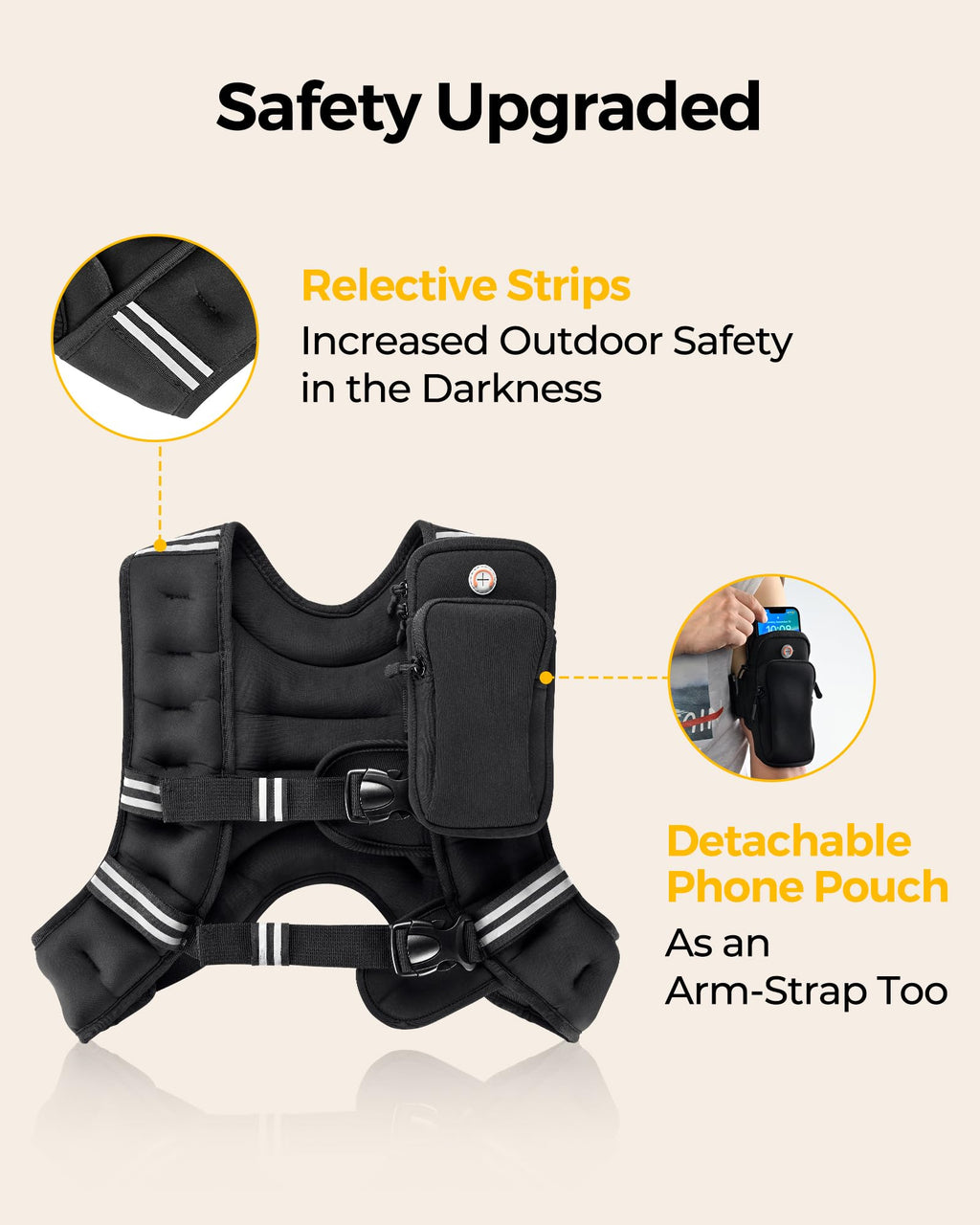 PACEARTH Weighted Vest,6lb/8lb/10lb/12lb/16lb/20lb/25lb/30lb Weight Vest with Reflective Stripe, Body Weight Vests for Women, Men, Weight Loss Workout, Strength Training, Running, Walking, Jogging