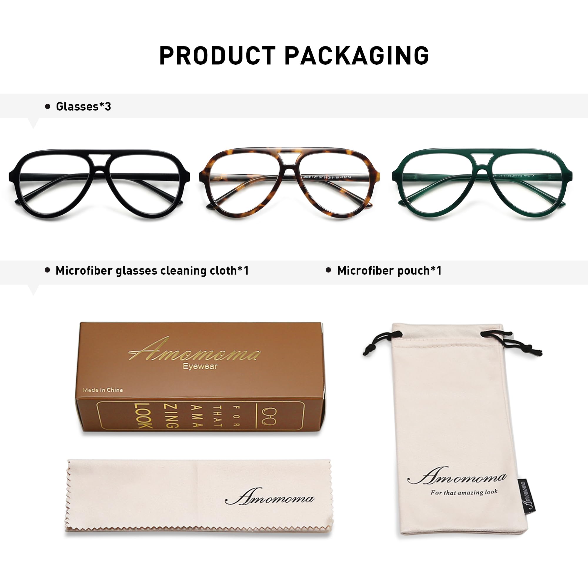 AMOMOMA 3 Pack Retro Oversized Aviator Reading Glasses for Women Men,Classic Large Reader Blue Light Computer Frame AM6111