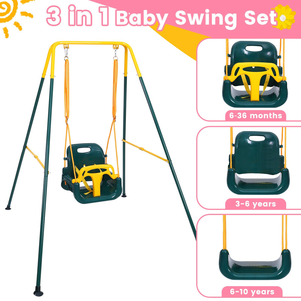 3-in-1 Toddler Swing Set, Metal A-Frame Hammock Chair Stand, Foldable Baby Swing Frame, Easy to Assemble & Store, Indoor/Outdoor Swing Stand for Toddler Baby Jumper Chair (SEAT)