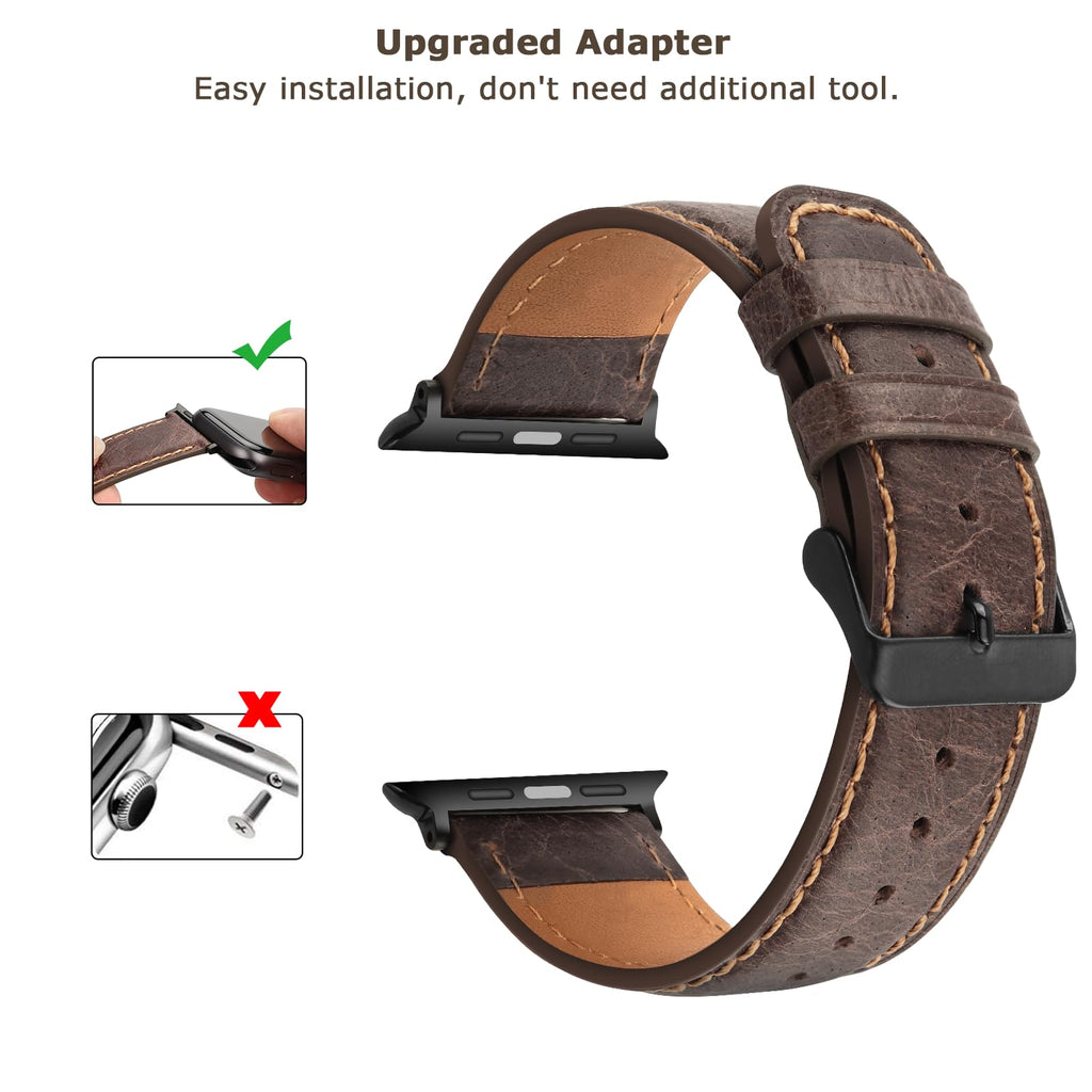 Tasikar Bands Compatible with Apple Watch Band 42mm (Series11/10) 41mm 40mm 38mm Men Genuine Leather Replacement Bands Compatible with Apple Watch SE Series 11 10 9 8 7 6 5 4 3, Black