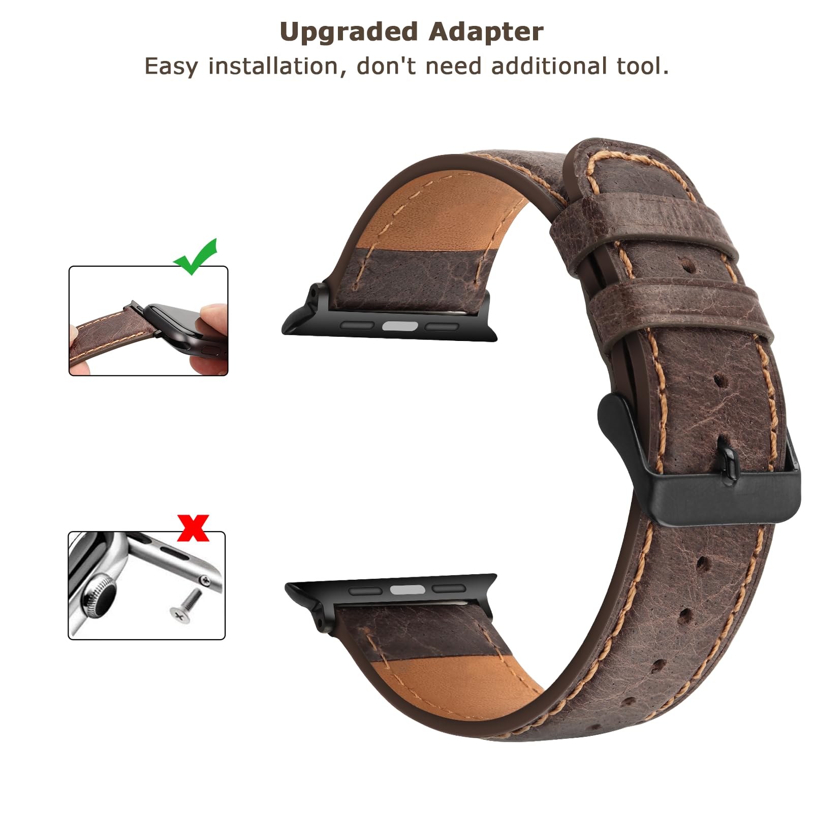 Tasikar Bands Compatible with Apple Watch Band 42mm (Series11/10) 41mm 40mm 38mm Men Genuine Leather Replacement Bands Compatible with Apple Watch SE Series 11 10 9 8 7 6 5 4 3, Black