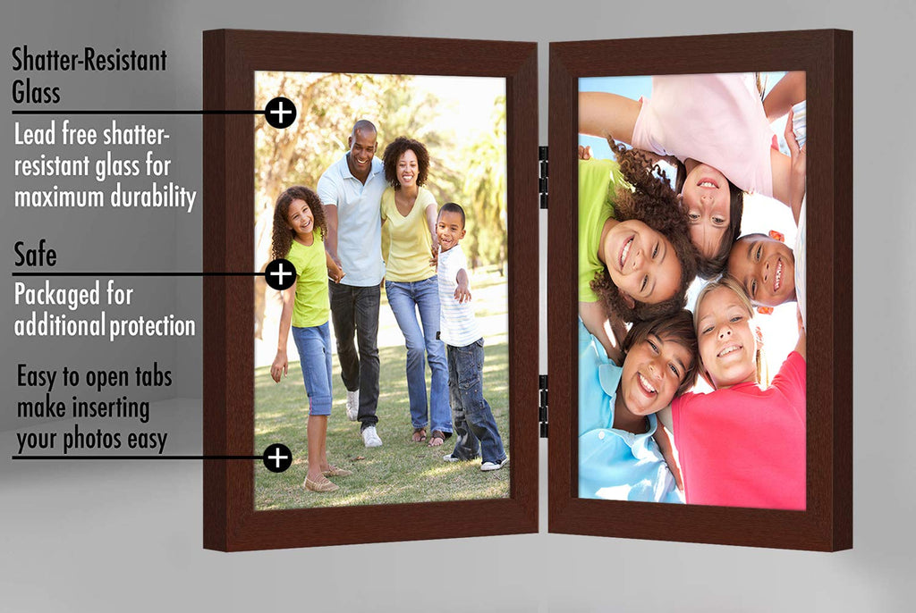 Americanflat Hinged 4x6 Picture Frame with Shatter-Resistant Glass - Double Picture Frames with Engineered Wood - Signature Collection - Photo Frame for Tabletop Display - Black
