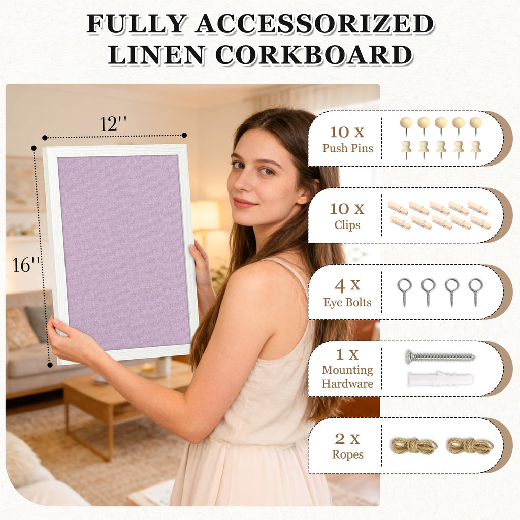 DOLLAR BOSS Black Cork Board with Linen Double-Sided 16''X 12'', Black Cork Boards for Walls, Wood Frame Bulletin Board Hanging Pin Board, Cork Board for Office Home School 1-Pack