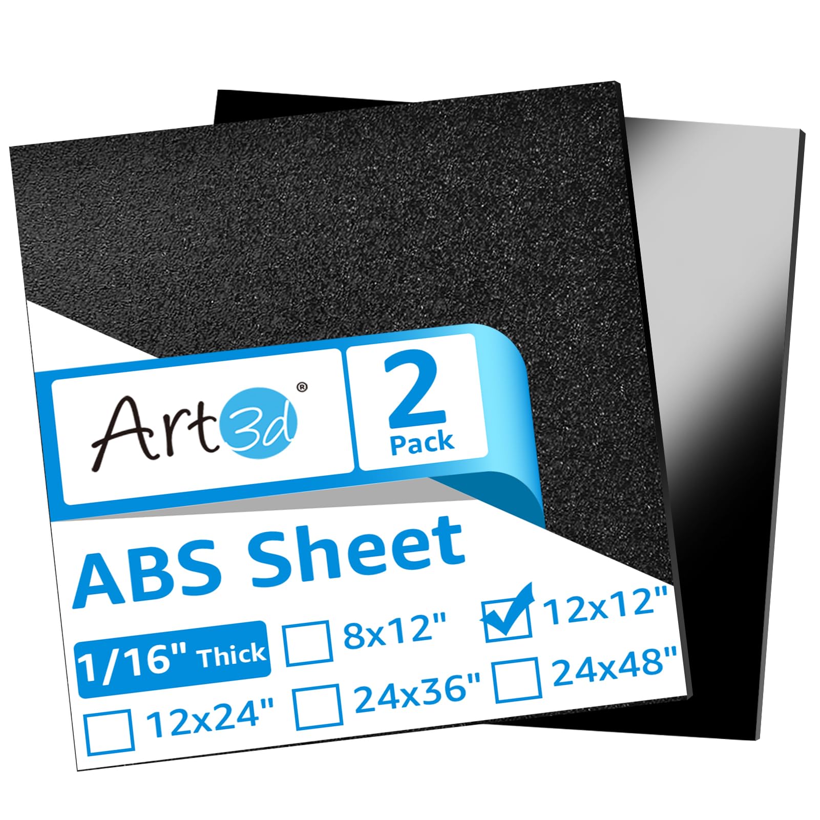 Art3d ABS Plastic Sheets 1/16 Inch Thick 8"x12", 2 Pack - Thermoform Two-Sided Rigid ABS Sheet (Textured Plastic Front & Smooth Back)