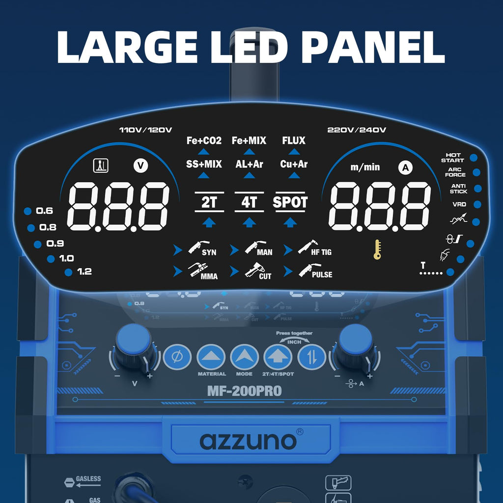 AZZUNO MIG Welder Machine 110V/220V, 155Amp 5-in-1 Gas MIG/Aluminum MIG/Gasless Flux MIG/Lift TIG/Stick Welding Machine, Wire Feed Welder