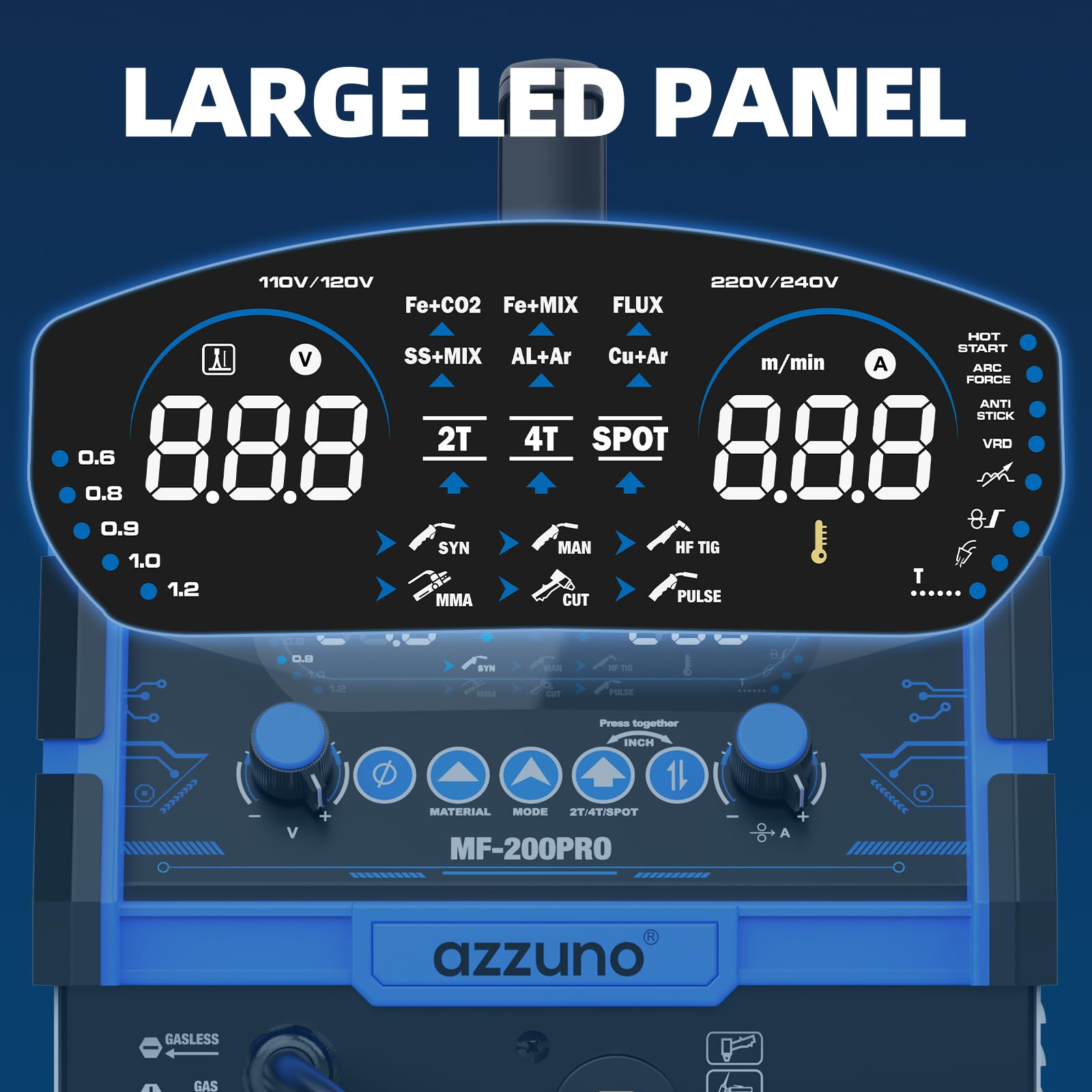 AZZUNO MIG Welder Machine 110V/220V, 155Amp 5-in-1 Gas MIG/Aluminum MIG/Gasless Flux MIG/Lift TIG/Stick Welding Machine, Wire Feed Welder