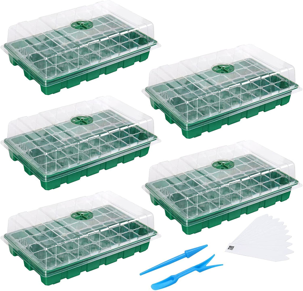 MIXC Seed Starter Tray with Lights, 2 Packs Mini Propagator Plant Grow Kit Greenhouse with Humidity Vented Domes and Base for Seeds Starting, Black