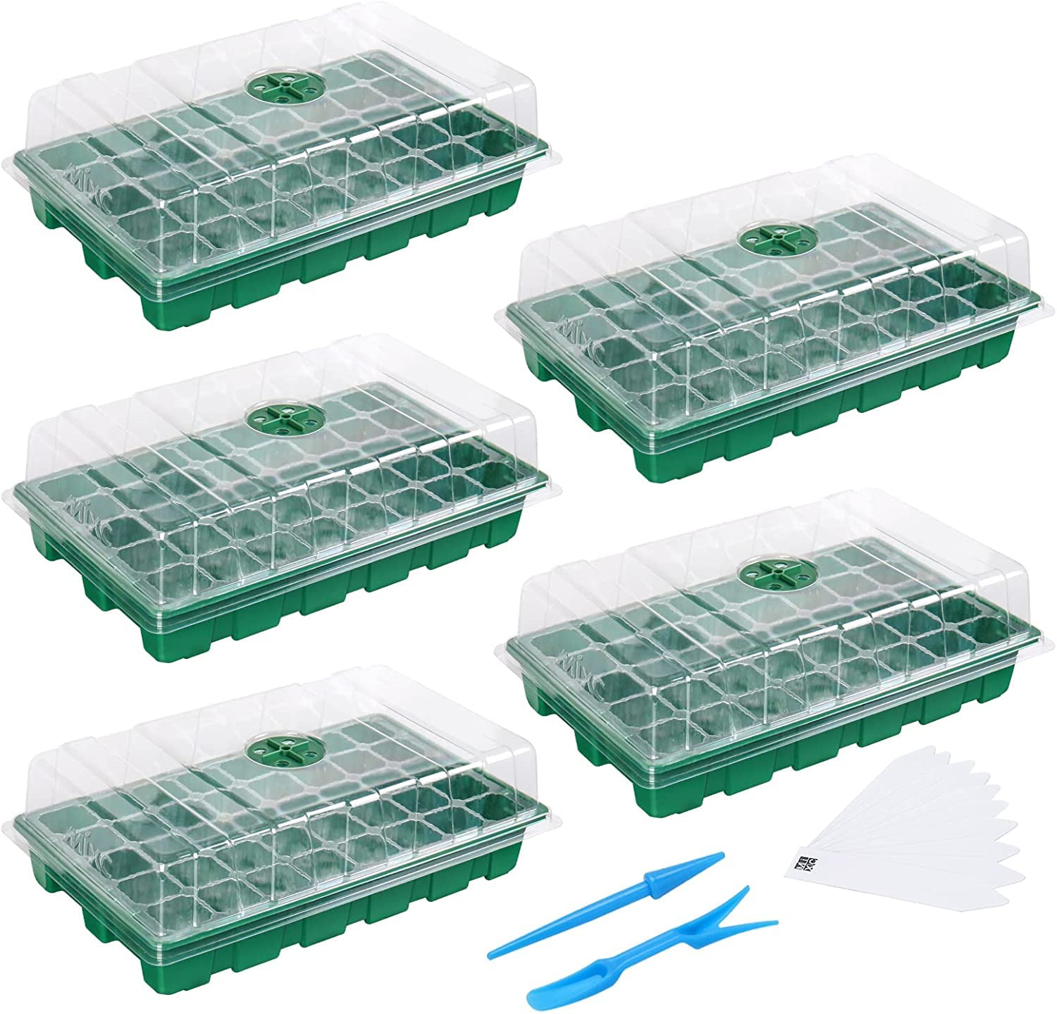 MIXC Seed Starter Tray with Lights, 2 Packs Mini Propagator Plant Grow Kit Greenhouse with Humidity Vented Domes and Base for Seeds Starting, Black