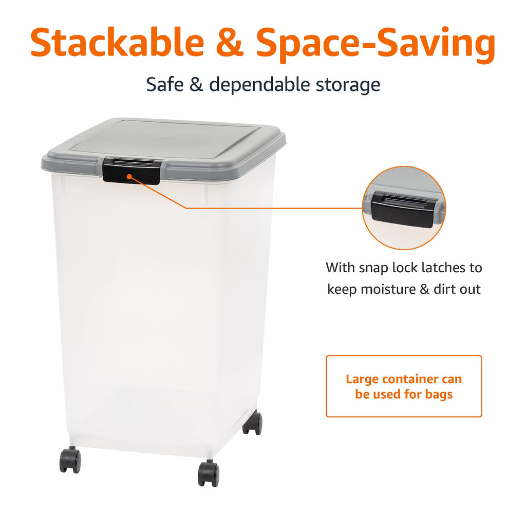 Amazon Basics 3-Piece Airtight Pet Food Storage Container Combo with Scoop, BPA Free, Removable Wheels, 33 QT + 12 QT