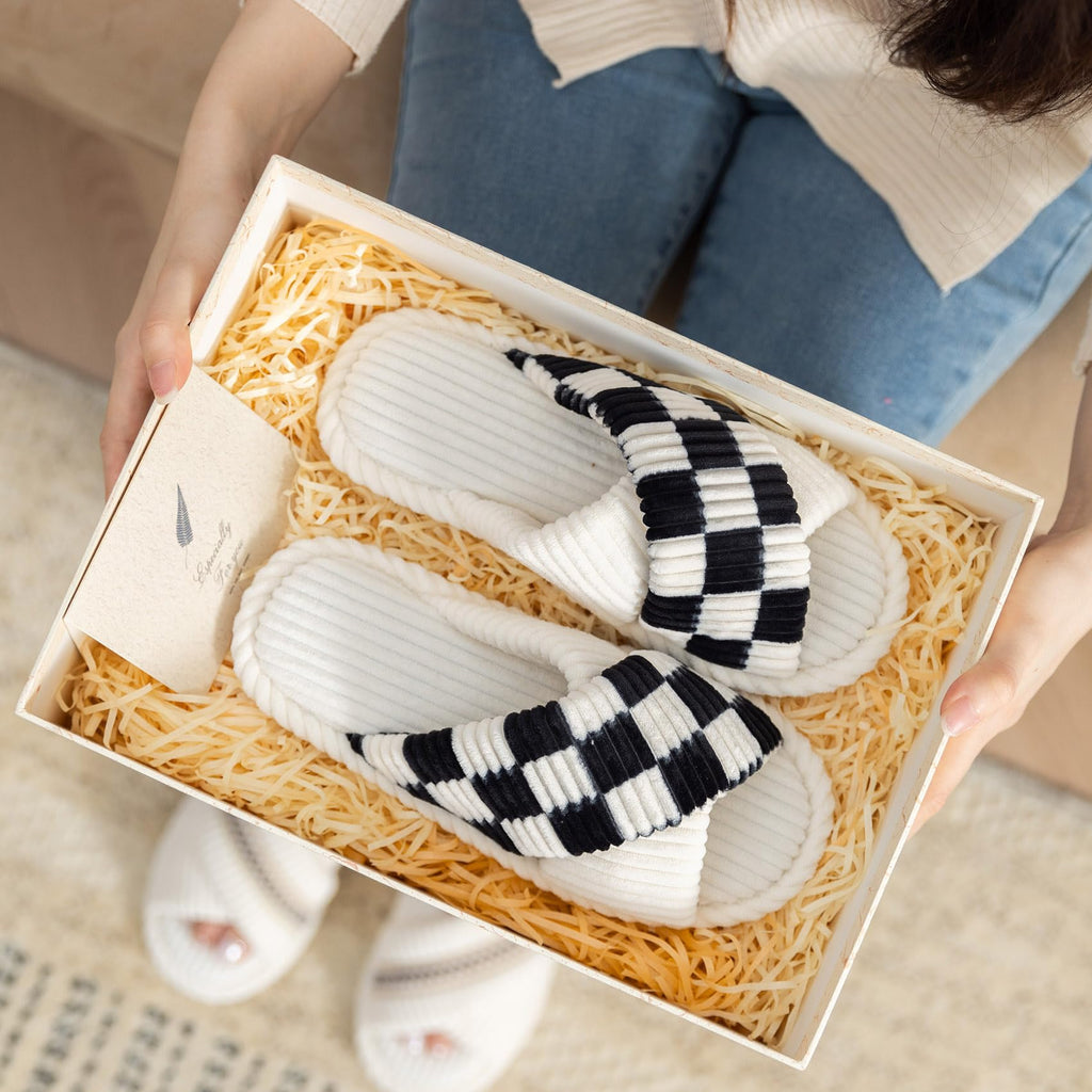 GOEWY Slippers for Women Memory Foam House Bedroom Corduroy Crossbands Open Toe Slides Sandals Shoes Comfy Trendy Gift for womens Anti-Skid sole