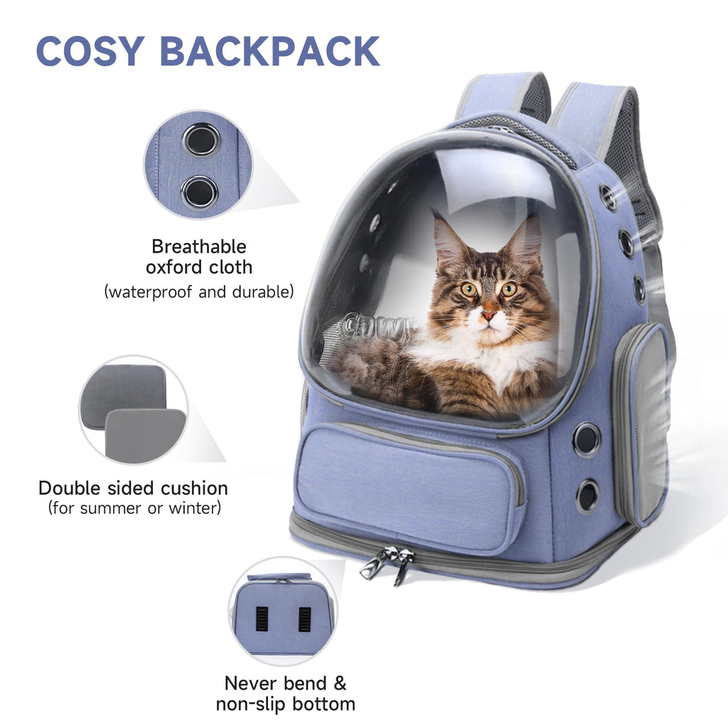 Cawypety Cat Backpack Carrier, Breathable Cat Carrier Large Space Bubble Pet Backpack for Kitty Small Dog up to 12lbs, Transparent & Foldable Pet Carrier for Travel Hiking (Black