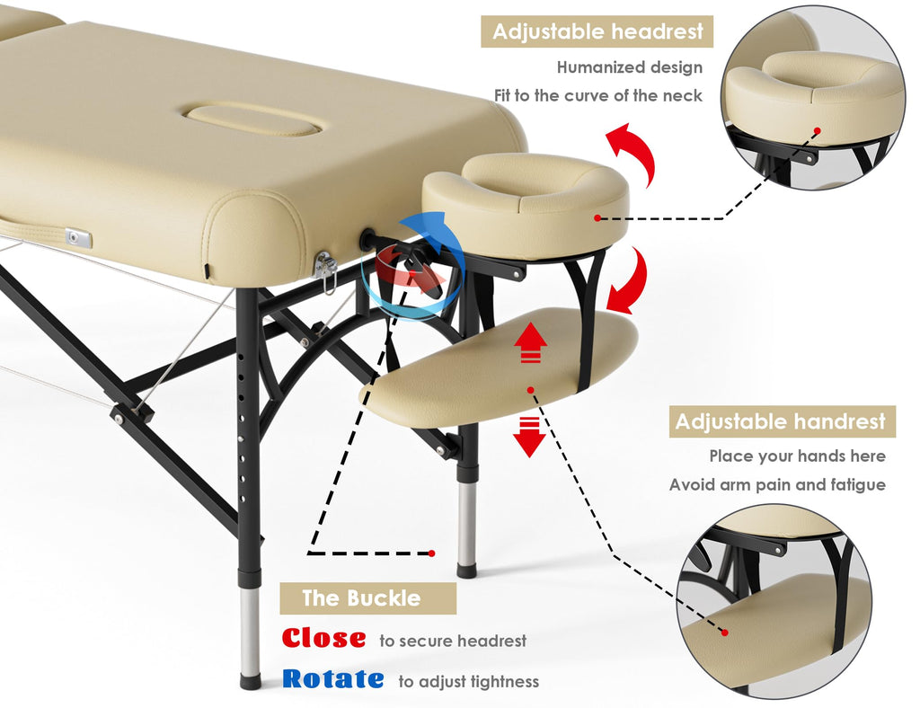 CLORIS 84" Professional Massage Table Portable Reinforced Wooden Leg 2 Folding Lightweight Spa Salon Tattoo Massage Bed Height Adjustable Hold Up to 1100LBS with Carrying Bag Black