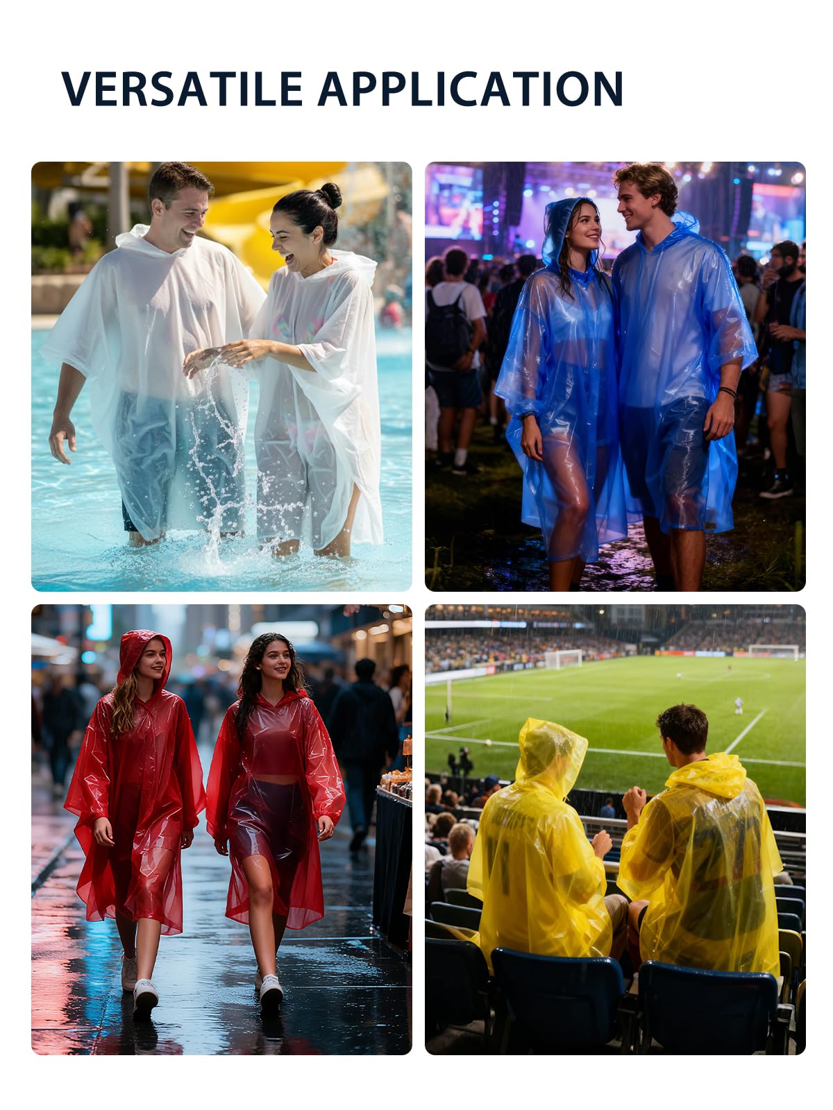 SaphiRose Disposable Rain Ponchos for Adults, 4 Pack Family Pack Clear Emergency Hooded Raincoat for Travel Camping