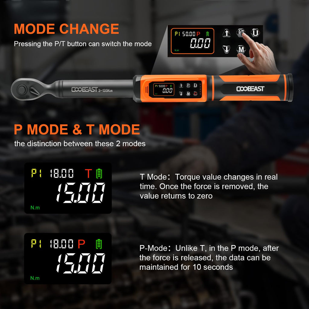 Digital Torque Wrench, 1/2 Drive Electronic Torque Screwdriver with Preset Value(3.76-250.8 Ft.lbs./5.1-340Nm), Buzzer and LED Flash Five Units of Measure Torque Wrench for Motorcycle, Auto Repair