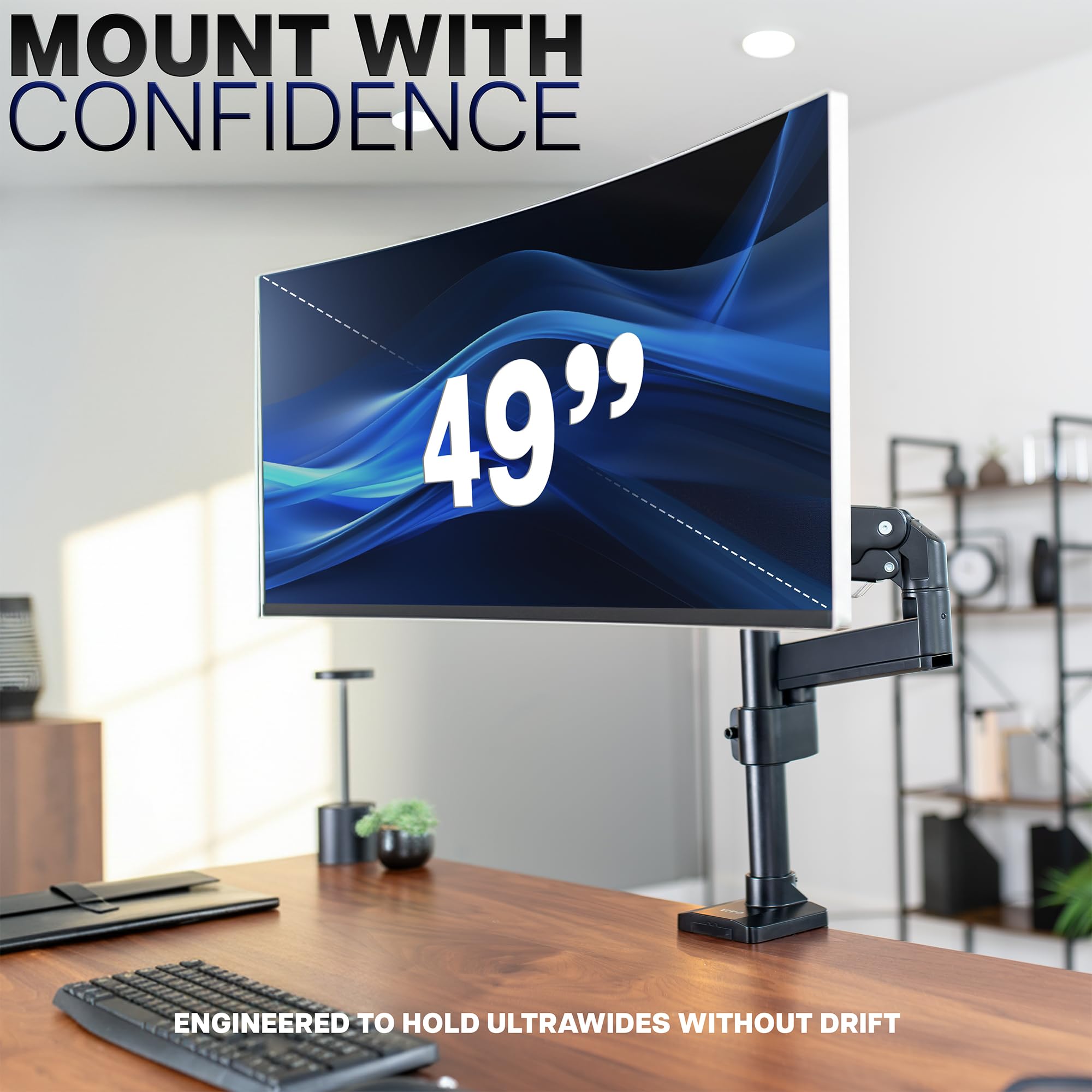 VIVO Premium Aluminum Tall Extended Monitor Arm for Ultrawide Monitors up to 49 inches and 33 lbs, Single Desk Mount Stand, Pneumatic Height Adjusting, Max VESA 100x100, Black, STAND-V101GT