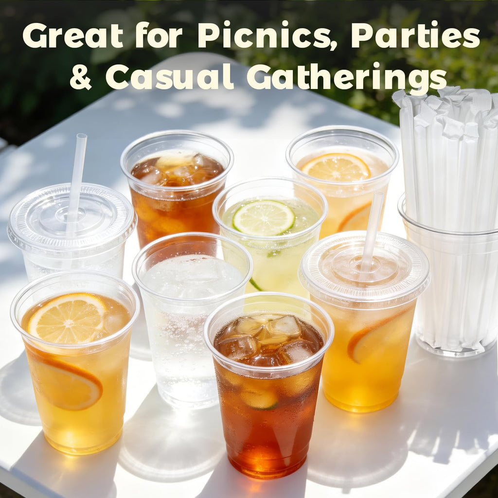 Charmount 50 Sets- 12 oz Clear Plastic Cups with Lids and Straws, Disposable To Go Cups for Cold Drinks, Iced Coffee, Milkshakes, Smoothies