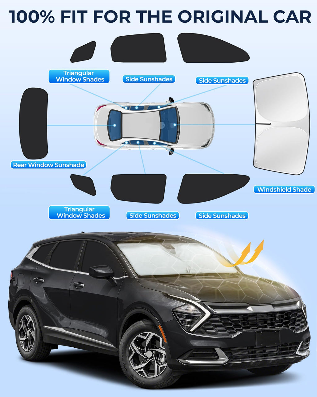for Toyota 4Runner 2010-2024 Car Window Shades, 8pcs Privacy Sun Shade Set for Front Windshield Side and Rear Windows, Full Window Covers Keeps Vehicle Cool for Camping Napping