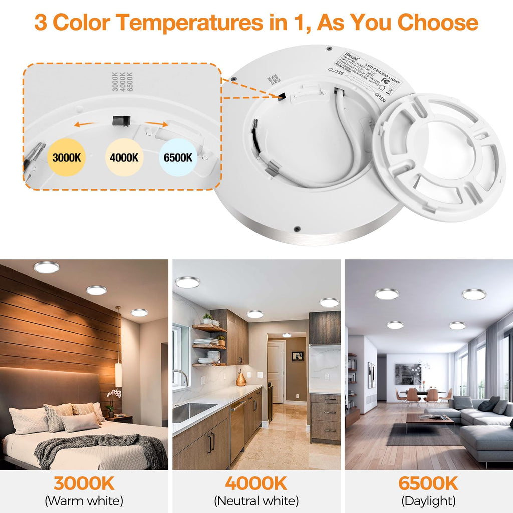 1PACK LED Flush Mount Ceiling Light Fixture, 3000K-4000K-6500K & 100W Equivalent Modern Kitchen Ceiling Lamp 15W 1500Lm 7.5 Inch Closet Round Surface for Bathroom Laundry Bedroom Hallway, Black