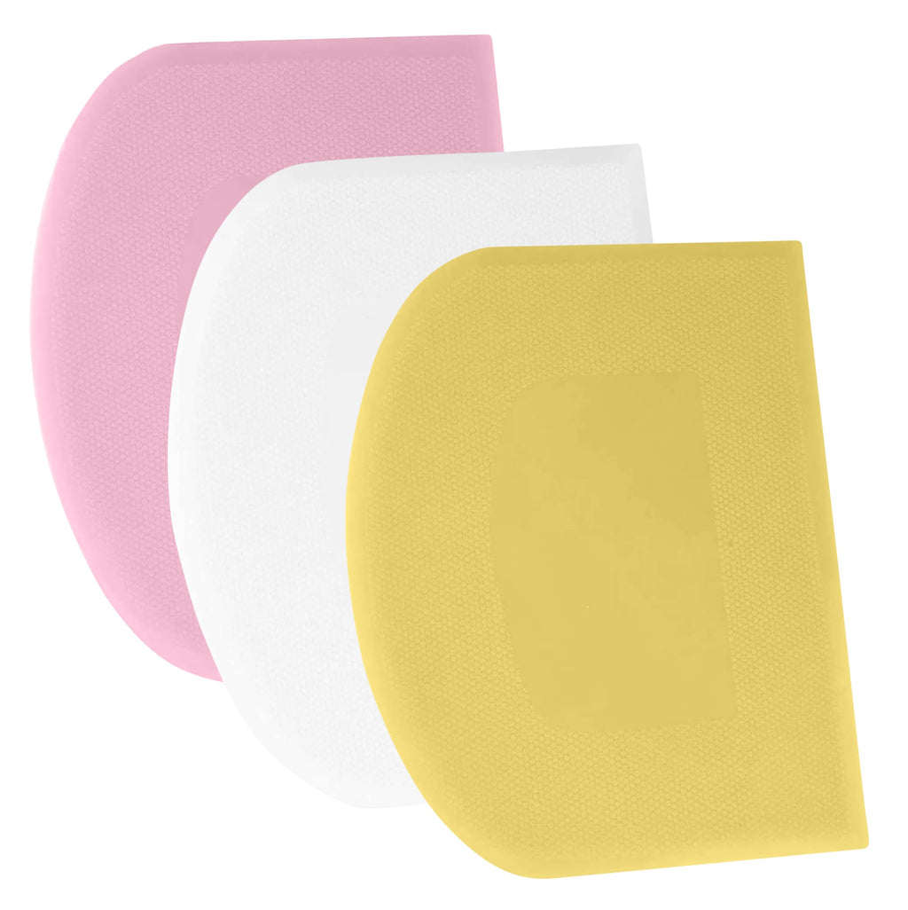 SURDOCA Dough Scraper Bench Scraper - 3P 4.7x3.7" Plastic Flexible Bowl Scraper, Sharp Edge & Angles Cake Scraper. Non-Slip Bakeware Decorating Tools Sculpting & Modeling Tools - Blue+White+Pink