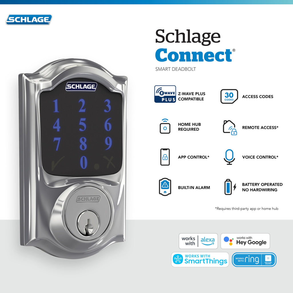 Schlage Connect Smart Deadbolt Lock with Touchscreen Keypad, Keyless Front Door Entry, Z-Wave Plus Compatible, Aged Bronze, BE469ZP CEN 716