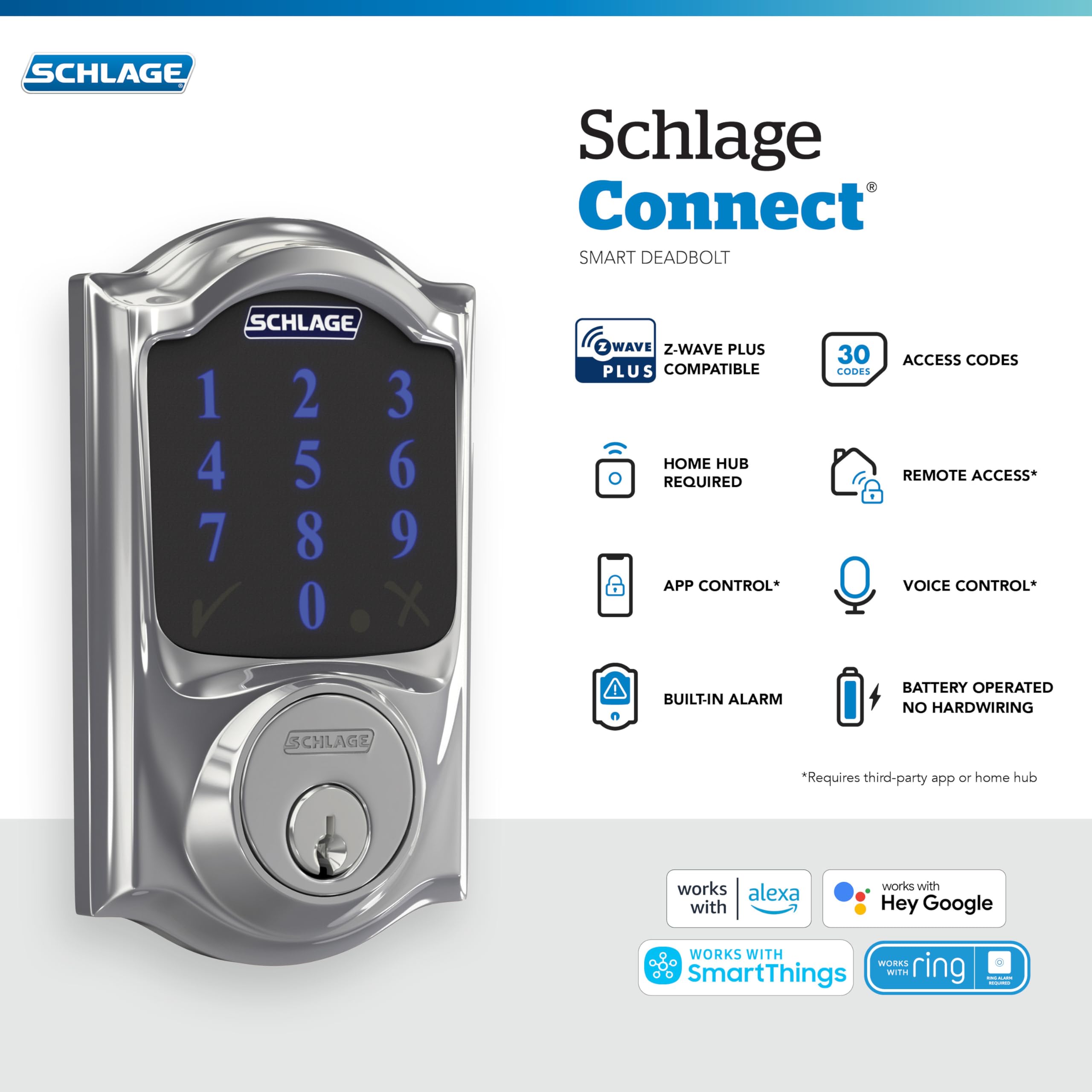 Schlage Connect Smart Deadbolt Lock with Touchscreen Keypad, Keyless Front Door Entry, Z-Wave Plus Compatible, Aged Bronze, BE469ZP CEN 716