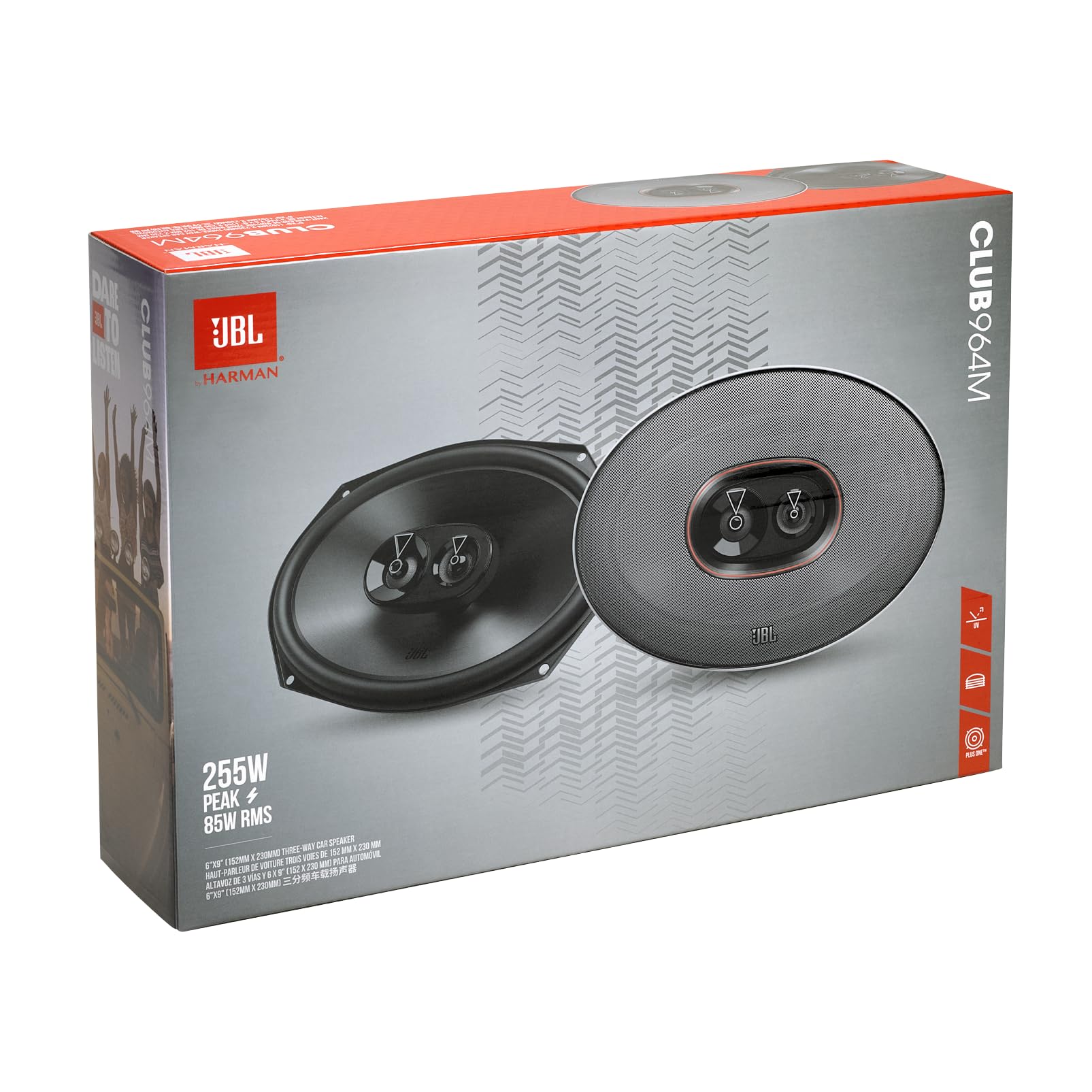 JBL Club 34F - 3-1/2" (87mm) Two-Way Car Speaker, 75 Watts Peak, 25 Watts RMS, Sensitivity (@ 2.83V): 89dB, Frequency Response: 90Hz – 20kHz, Nominal Impedance: 3.0 ohms