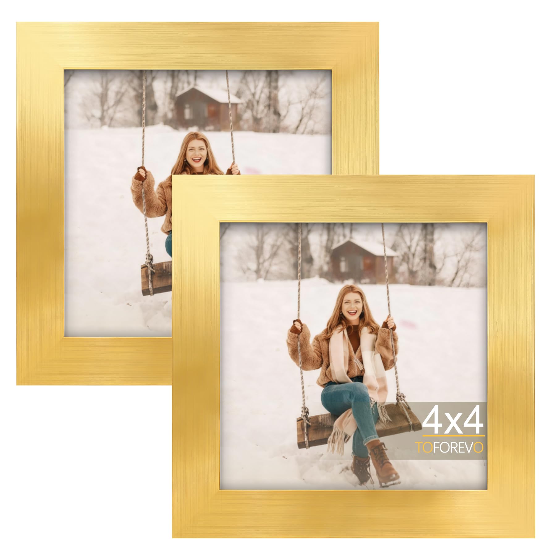 TOFOREVO Picture Frames 4x4 Set of 2 Black Wood Grain Photo Frame for Gallery Wall Mounting or Tabletop Display